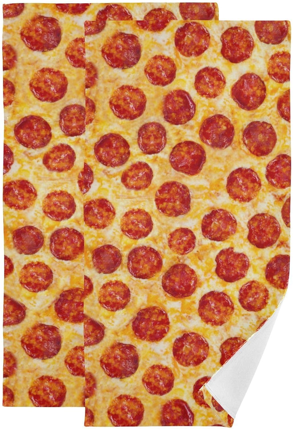 2 Pack Pepperoni Pizzas Hand Towels for Kitchen,Soft Absorbent Decorative Funny Red Realistic Food Print Dish Kitchen Towels,Quick Dry Cheese Pizza Fingertip Dishcloth Tea Towels 14"x28"