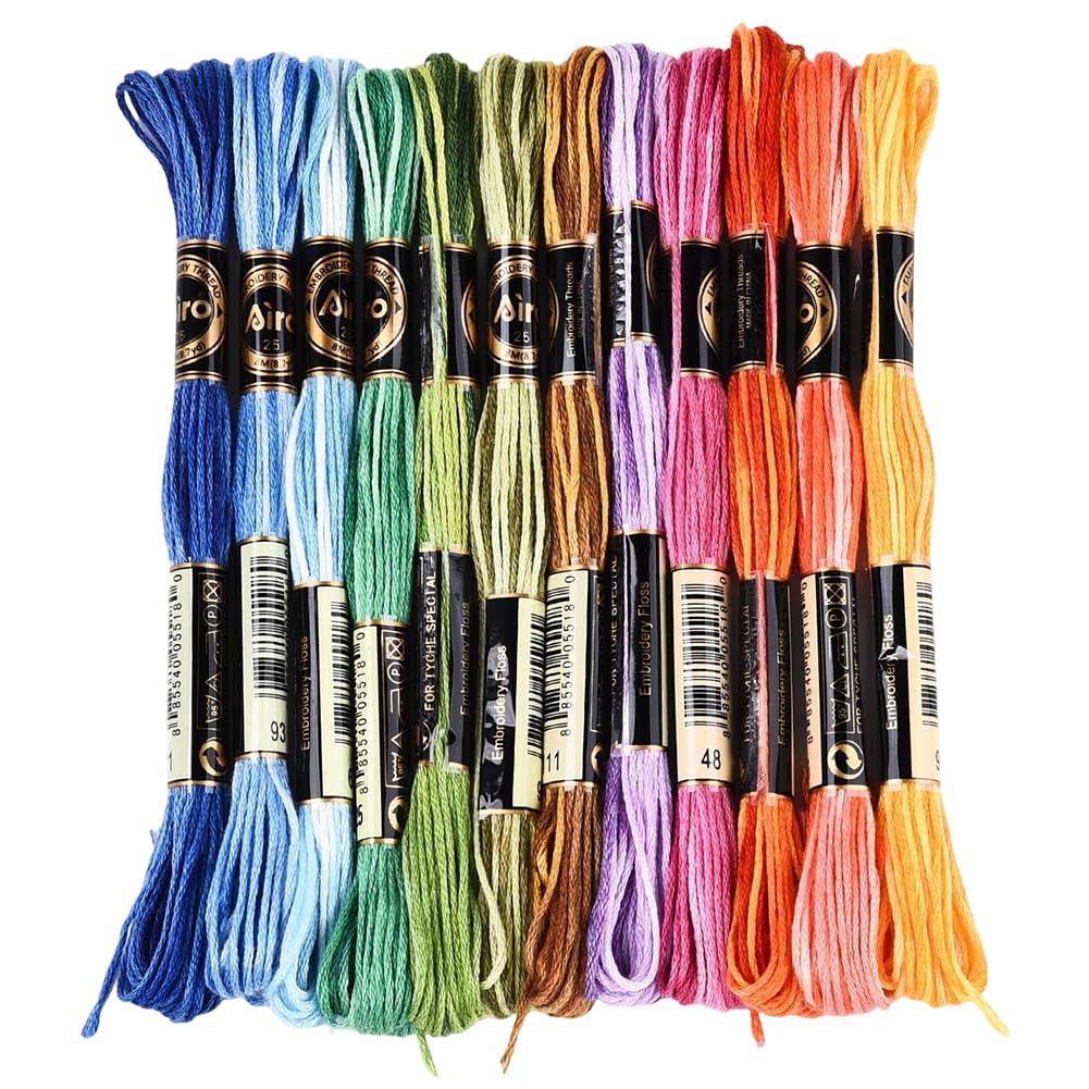 12 Skeins 6 Strands Rainbow Embroidery Thread Floss for Craft DIY