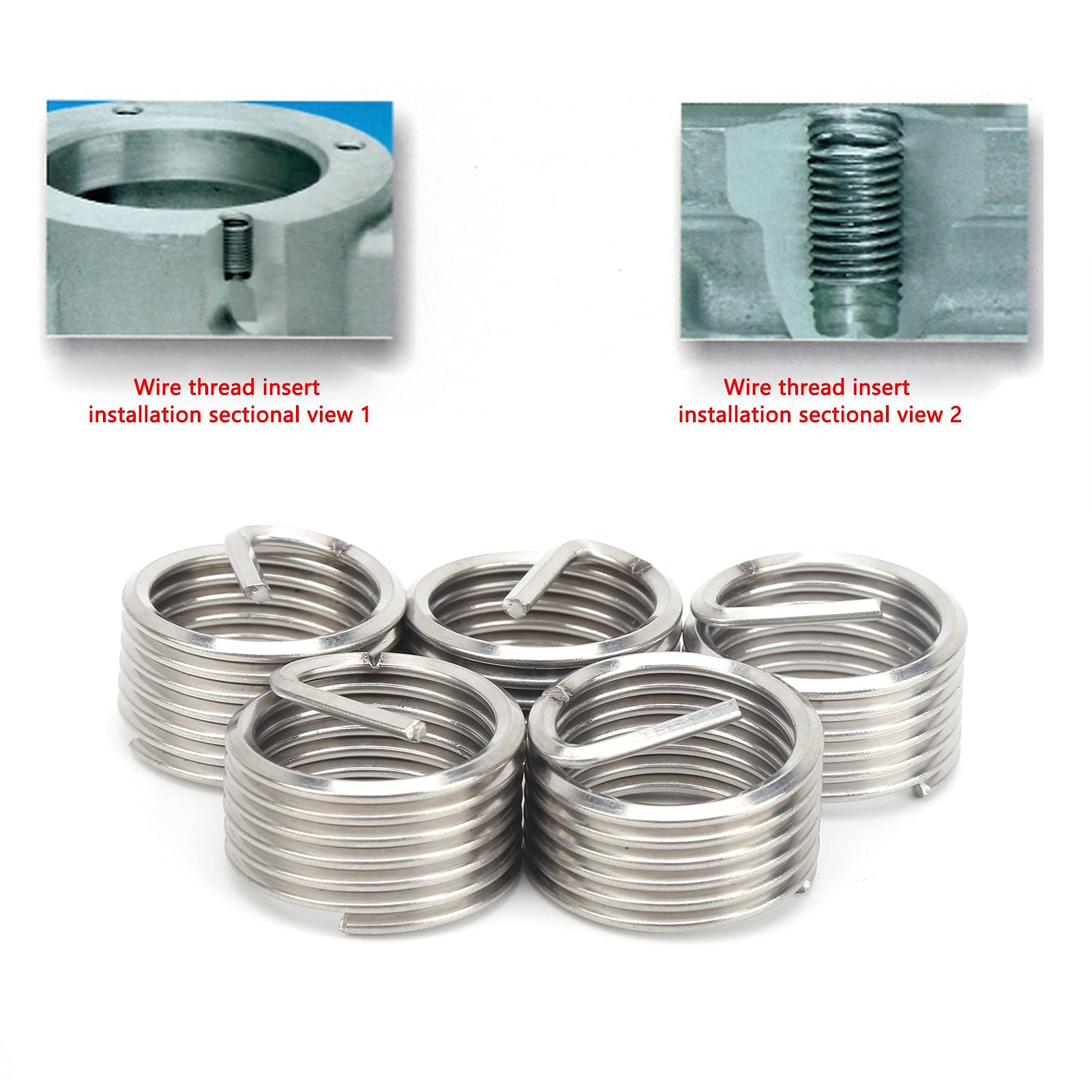 5Pcs Wire Thread Insert Screw Hole Repair HighStrength for Aviation, Automobiles, Lamps, Mechanical Equipment,Etc