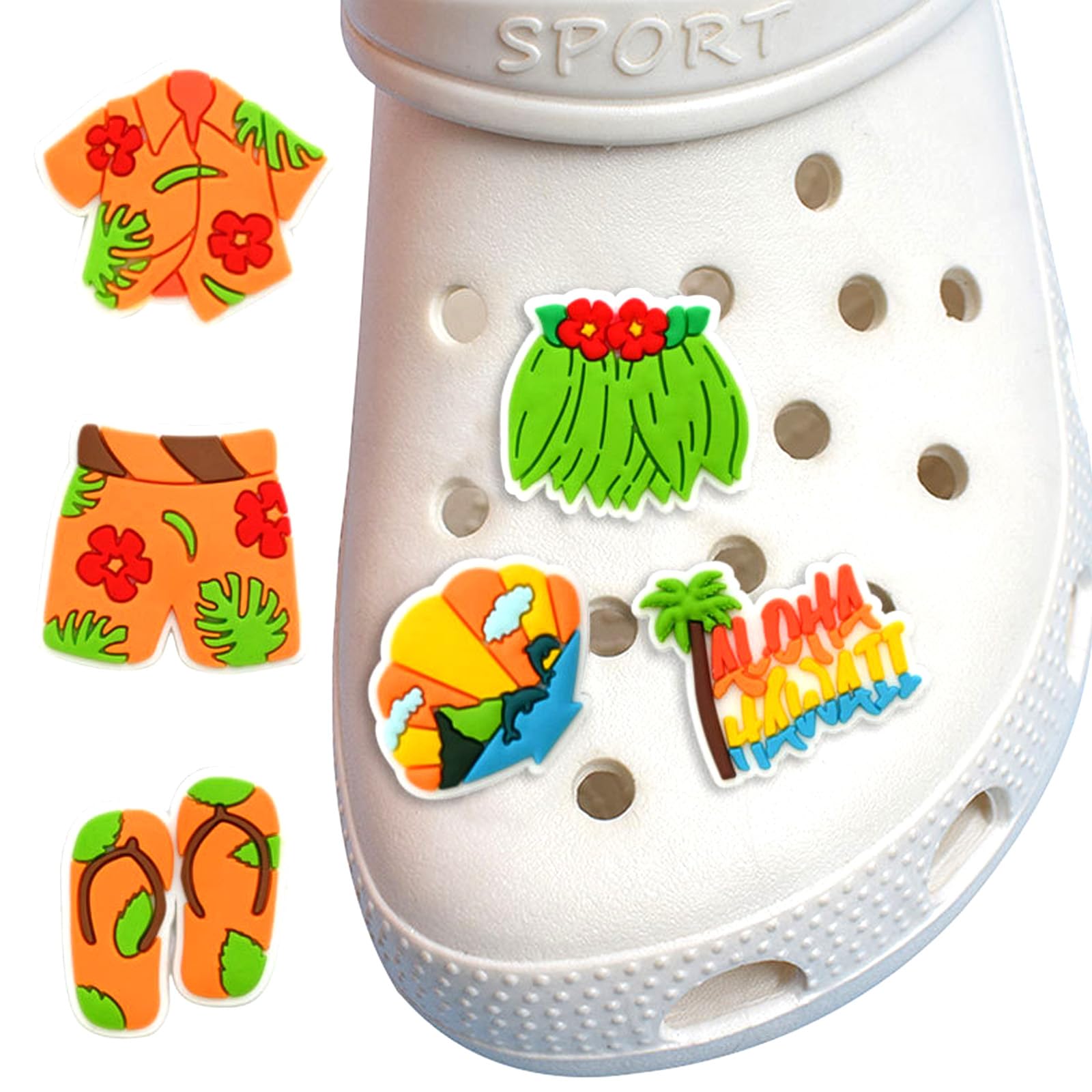 27 Pièces Charmes de Chaussure, Été Pins Pour Crocs, Hawaï Breloques Décorations de Chaussures pour Sandales Garçons Filles Hommes Femmes Cadeaux de D'anniversaire