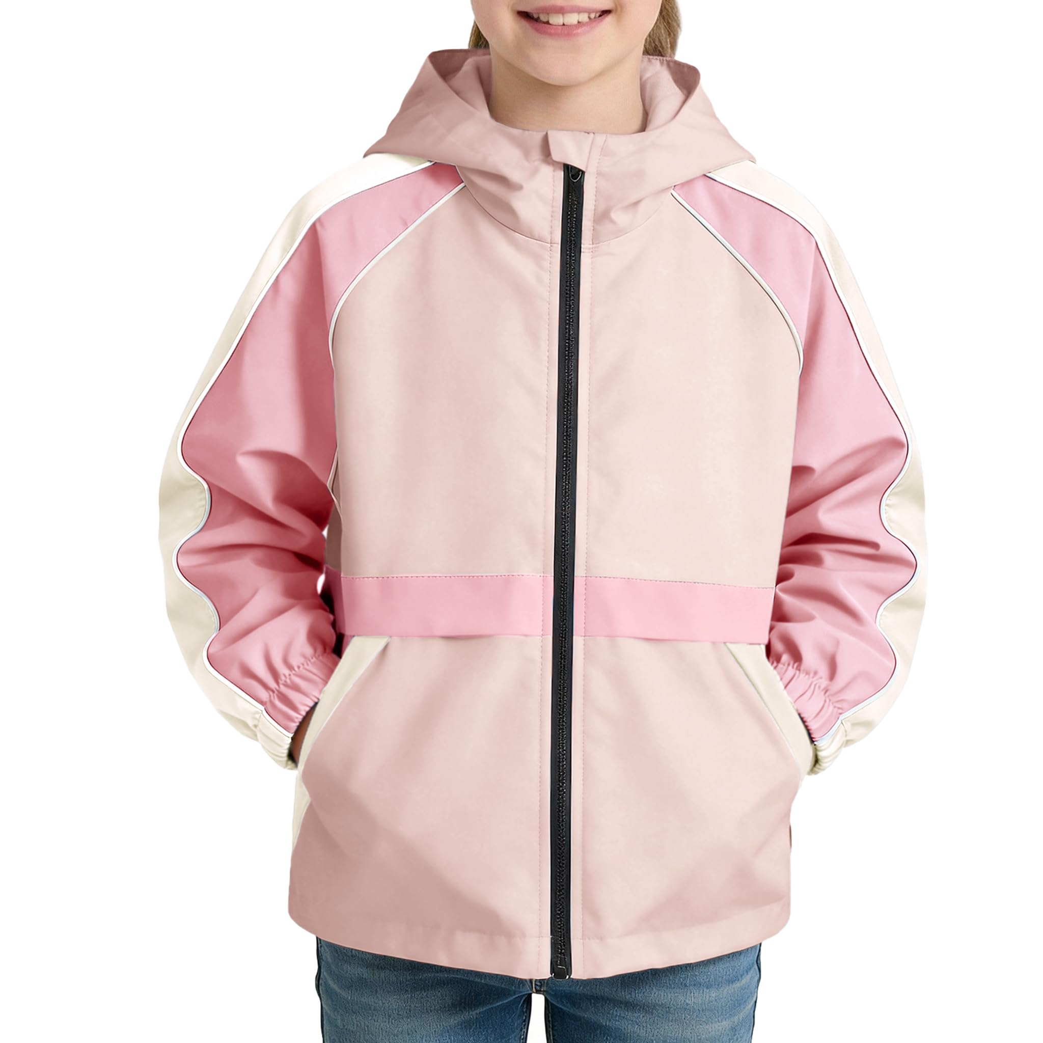 Rolanko Girls Rain Jacket Kids Waterproof Lightweight Hooded Windbreaker Raincoat for Boys Outdoor Hiking School Travel