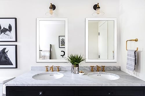 Miniatura 3 de Funerom Espejo de pared de madera para colgar en la pared, para sala de estar o tocador de baño (blanco, 18 x 26 pulgadas)