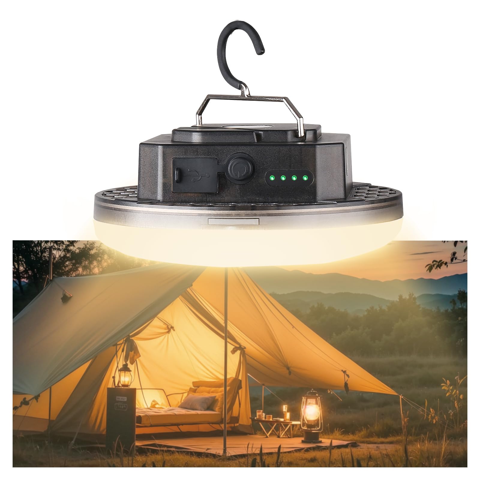 12000 mAh (45 W) Luz colgante para tienda de campaña, linterna de emergencia para uso doméstico, 4000 lm, 3 modos, IPX5, impermeable, al aire libre, caminar, escalada, trabajo, luz de camping