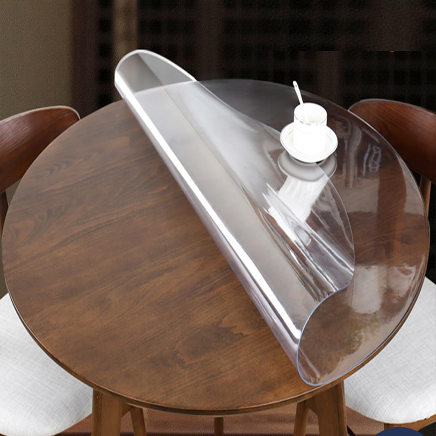 Clear Round Table Cover Protector 2.5mm Thick Table Protector for Coffee Table Dining Room Table Diameter 36/42/48" Wipeable Table Cover Plastic Desk Pad(Clear,95CM)
