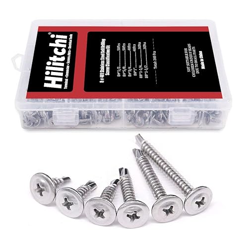 Hilitchi Tornillos autoperforantes Phillips de acero inoxidable 410 con cabeza de oblea de acero inoxidable, tornillos Tek de chapa, kit surtido de