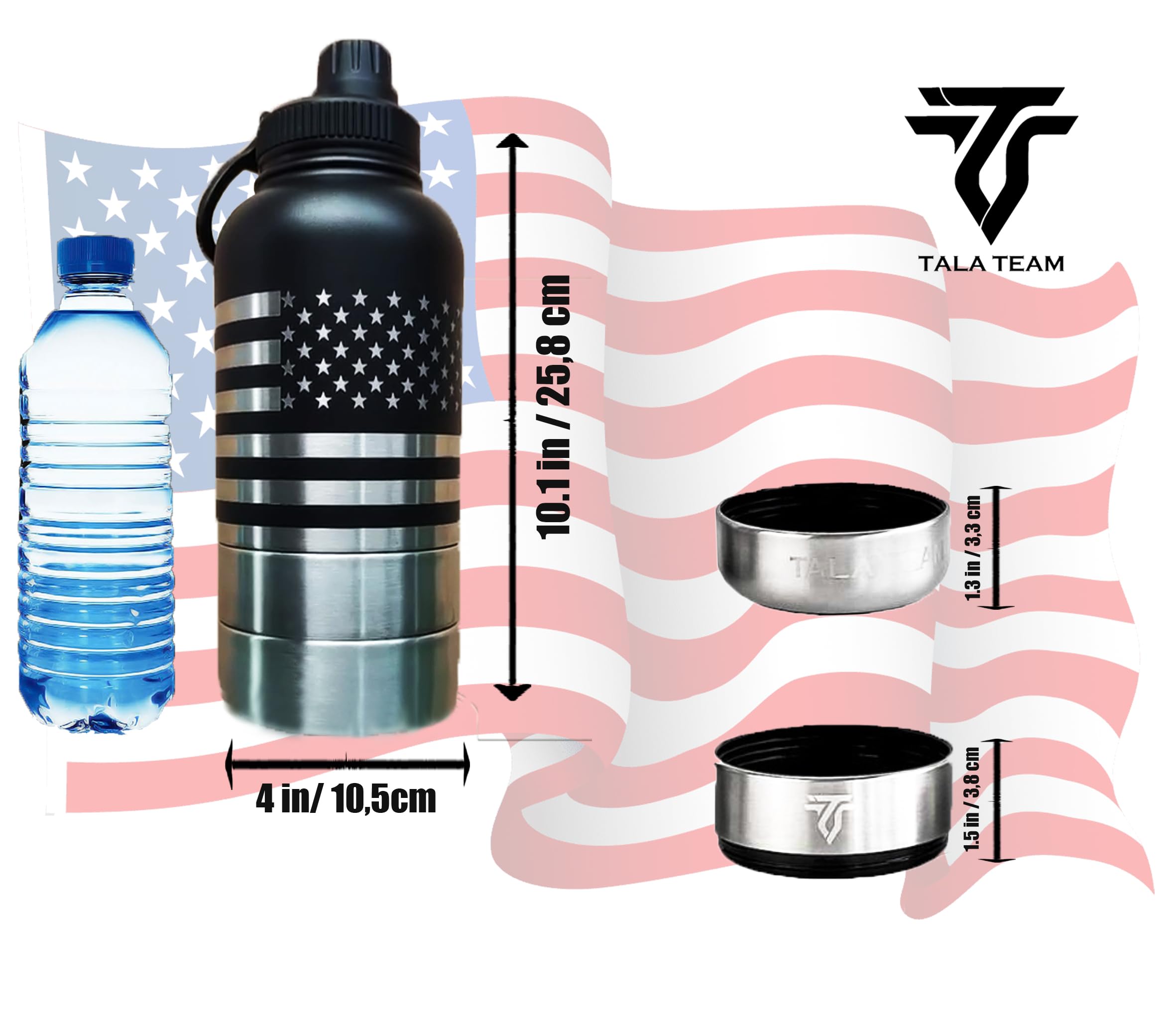 Botella de agua aislada portátil (32 onzas) – Botella de agua de viaje para perros con un gancho para senderismo y 2 cuencos adjuntos. Accesorios de viaje para perros, cuencos de viaje para