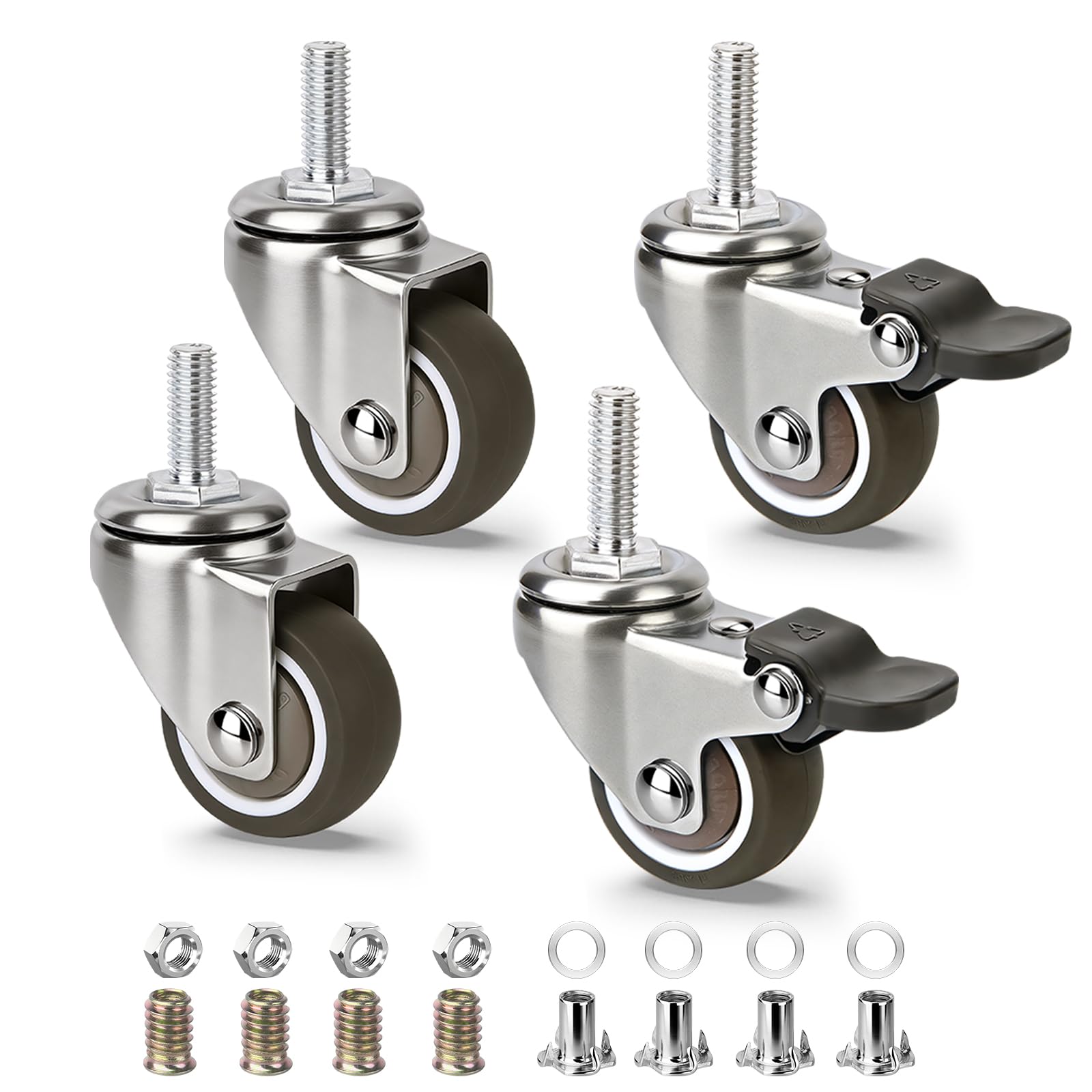 Photo 1 of 1.5 Inch Caster Wheels with Threaded Stem, Metric M8 x 20MM Screw Set of 4
