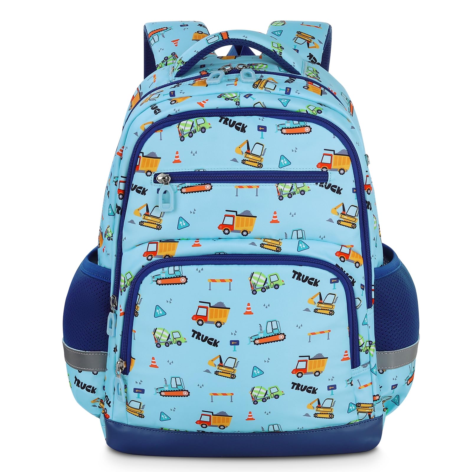 Kinderrucksack Jungen Mädchen für 6-12 Jährige - Baufahrzeug Blau