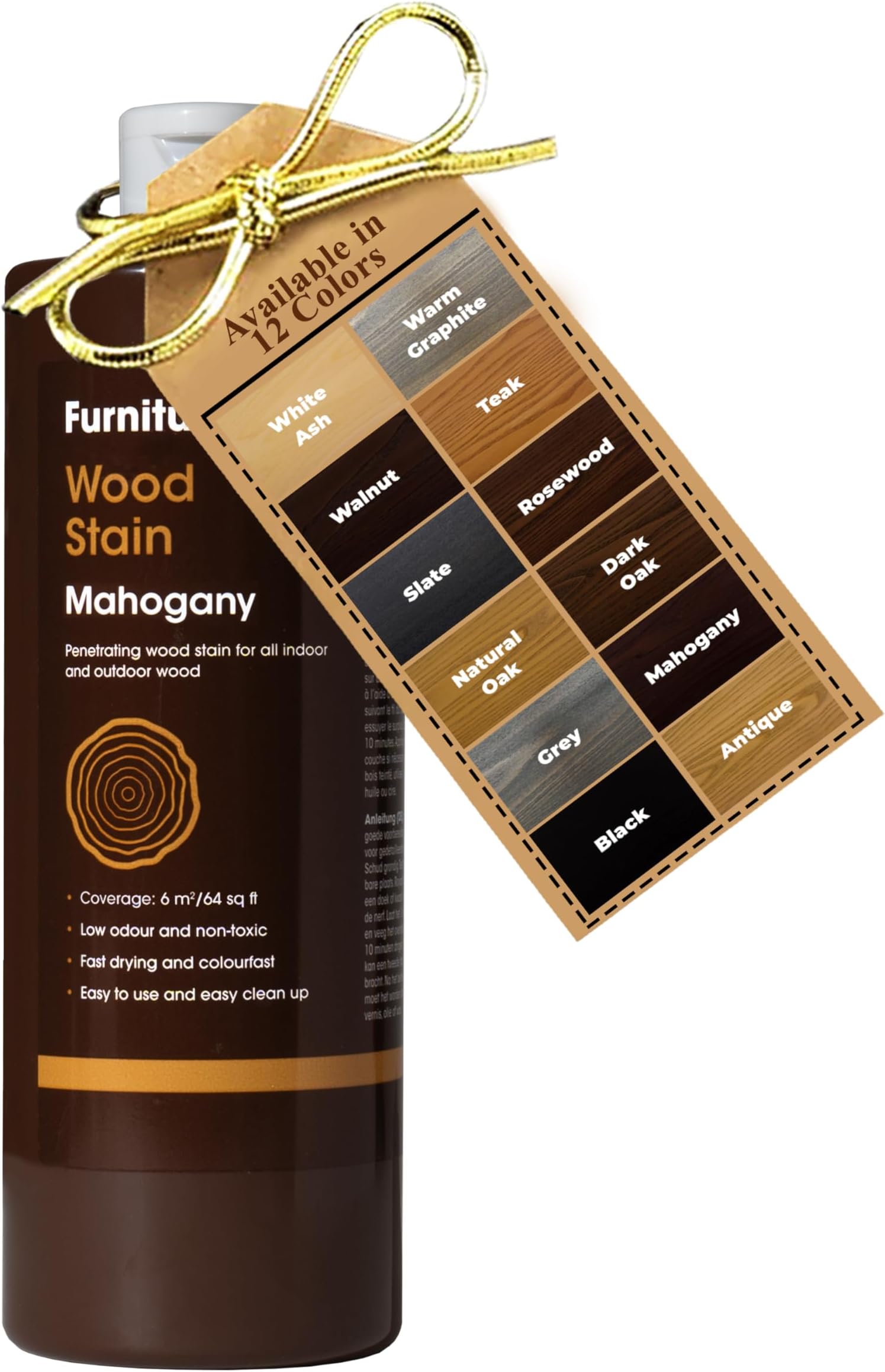 Wood Stain (Mahogany) – Fast Drying, Highly Concentrated, and Easy-to-Apply Wood Stain for All Indoor & Outdoor Wood – Water Based & Non-Toxic – 500ml