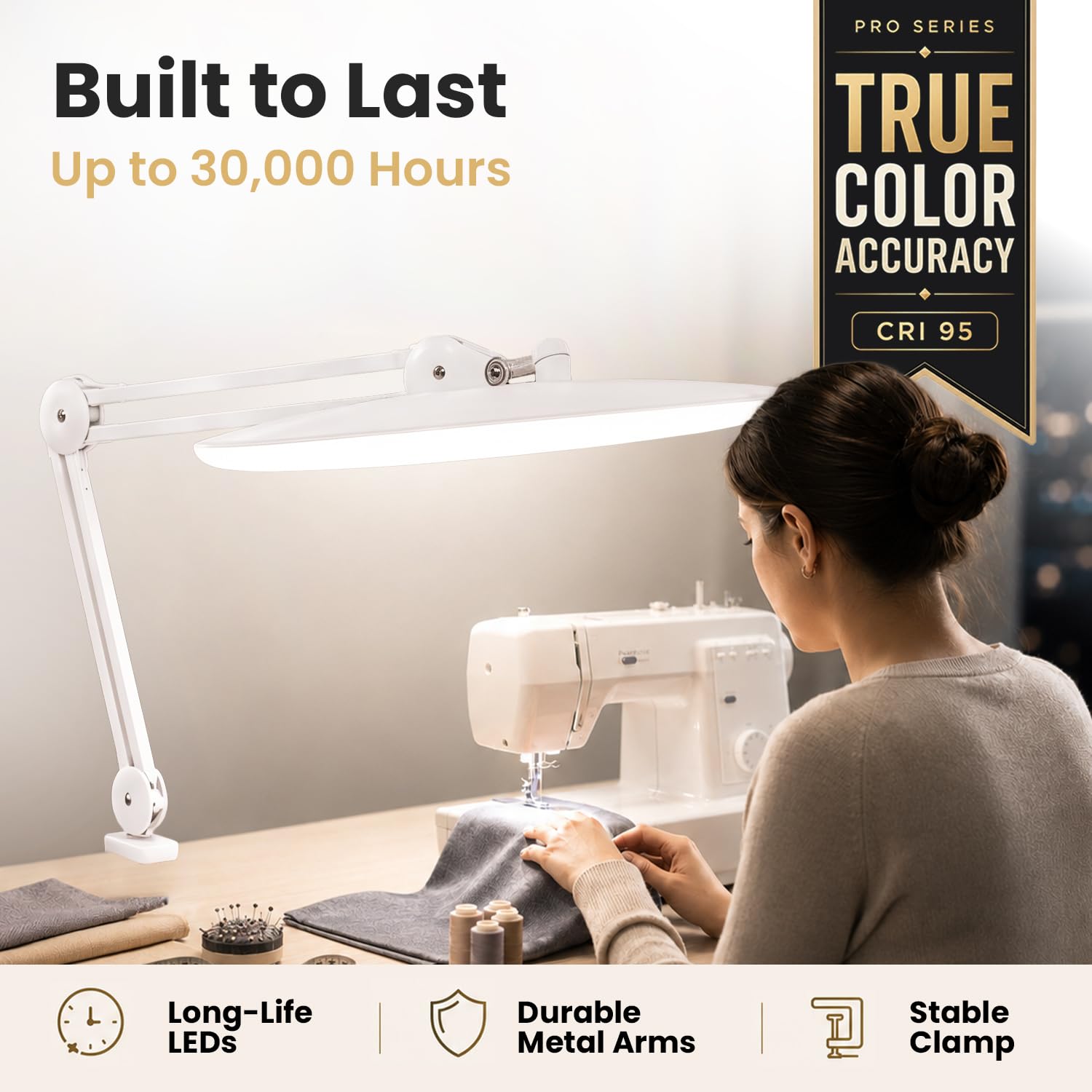 Neatfi Pro Series Lámpara LED de Escritorio – Precisión de Color Real (CRI 95) | 2.200 lúmenes | Modos CCT ajustables | Cabezal Ancho de 51 CM | Regulable con brazo ajustable y abrazadera (Blanco)
