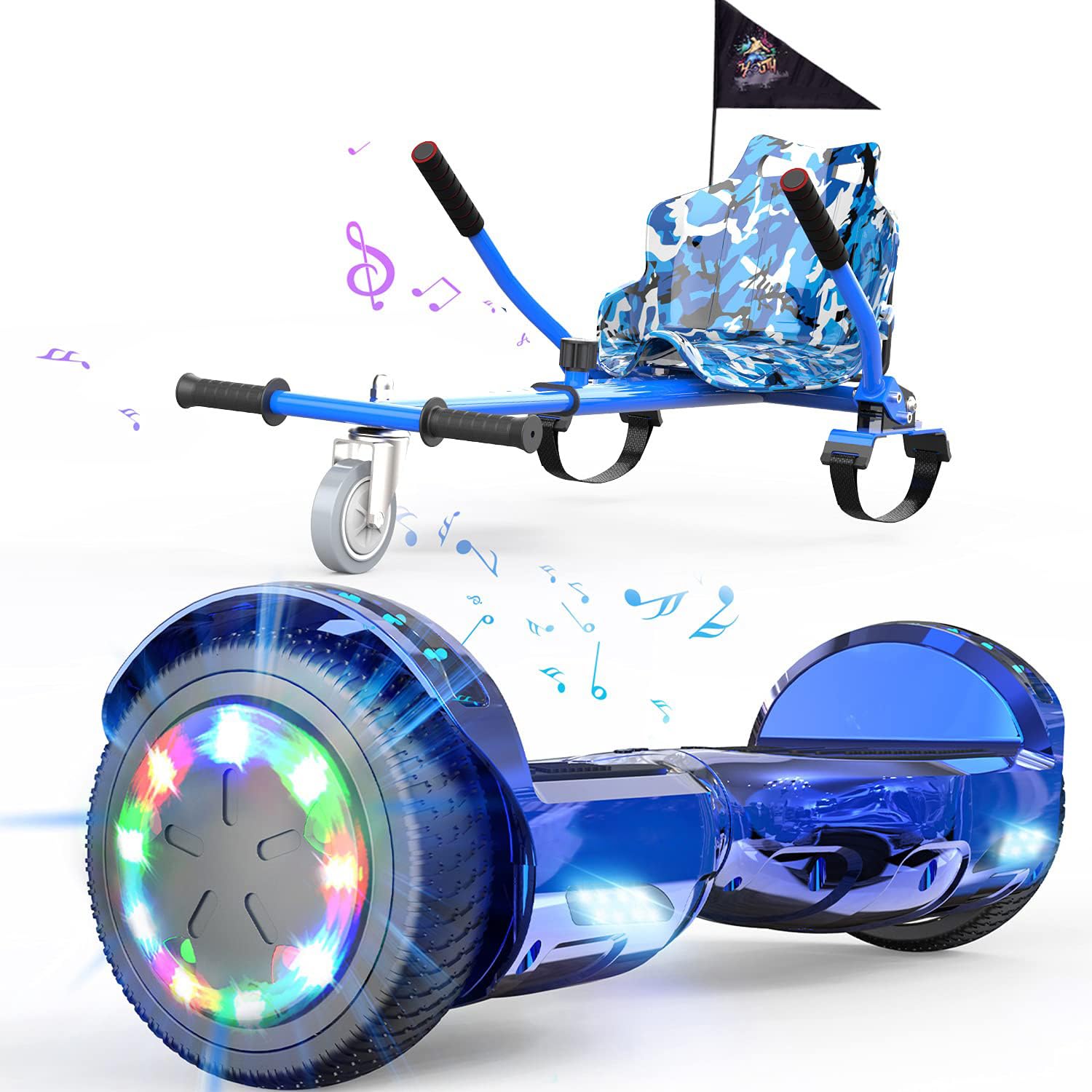 EVERCROSSHoverboards Go Kart, Hoverboards with Seat Attachment Hoverkart, 6.5" Self Balancing Scooters, Hoverboards Bluetooth with LED Lights, Ideal Hover Board for Kids Teenagers Adults