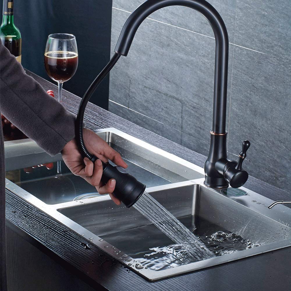 Saque el Cabezal rociador Grifo de Cocina Resorte Grifo de Agua fría y Caliente Mezclador Grifo para Fregadero de Cocina Cromado Una Sola manija Se Puede Girar Grifo para Recipiente (A)