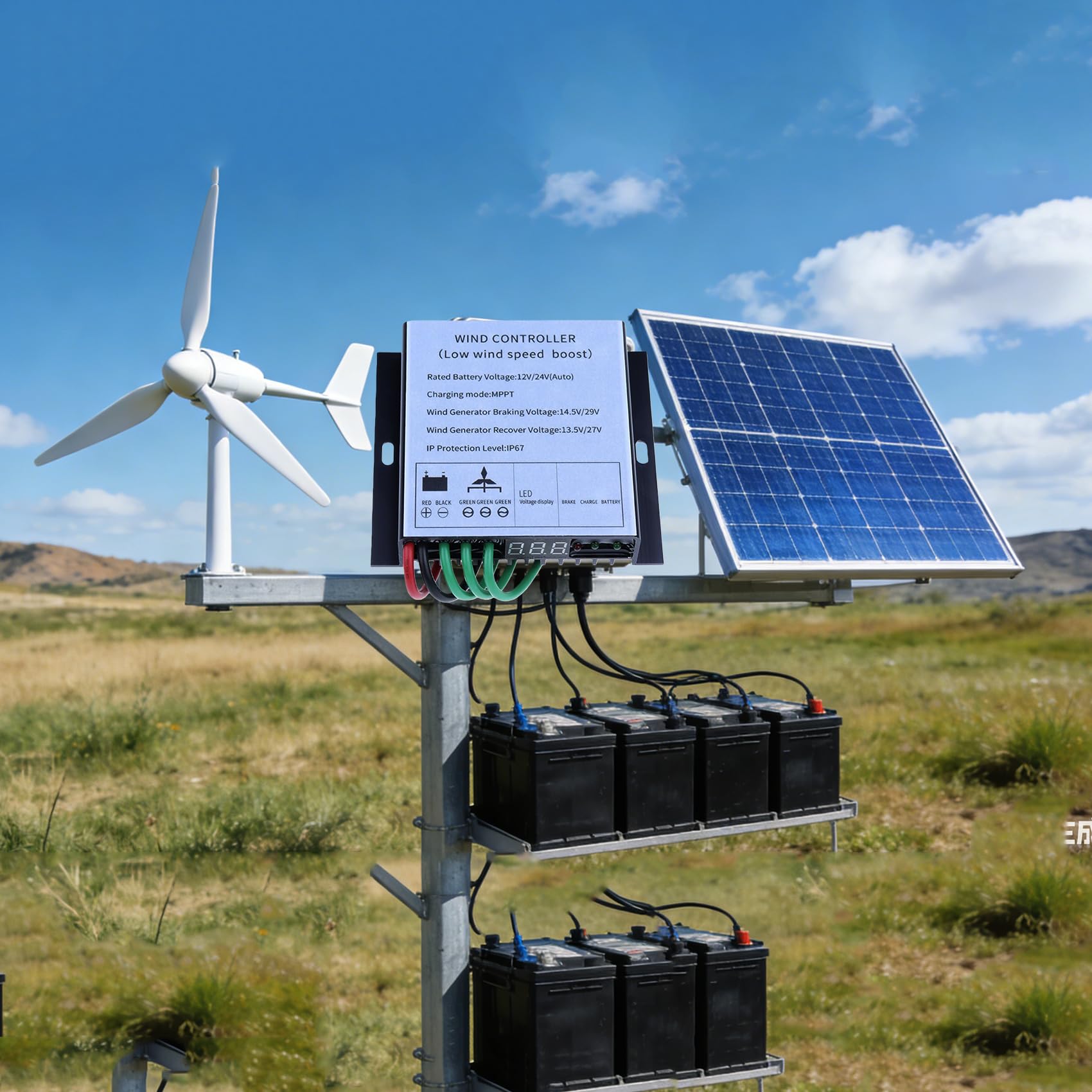 12V 24V 48V 220V Tragbare Windturbine MPPT-Regler | IP67 wasserdichter Windgenerator-Laderegler mit digitaler LED-Anzeige für kleine netzunabhängige Windkraftprojekte