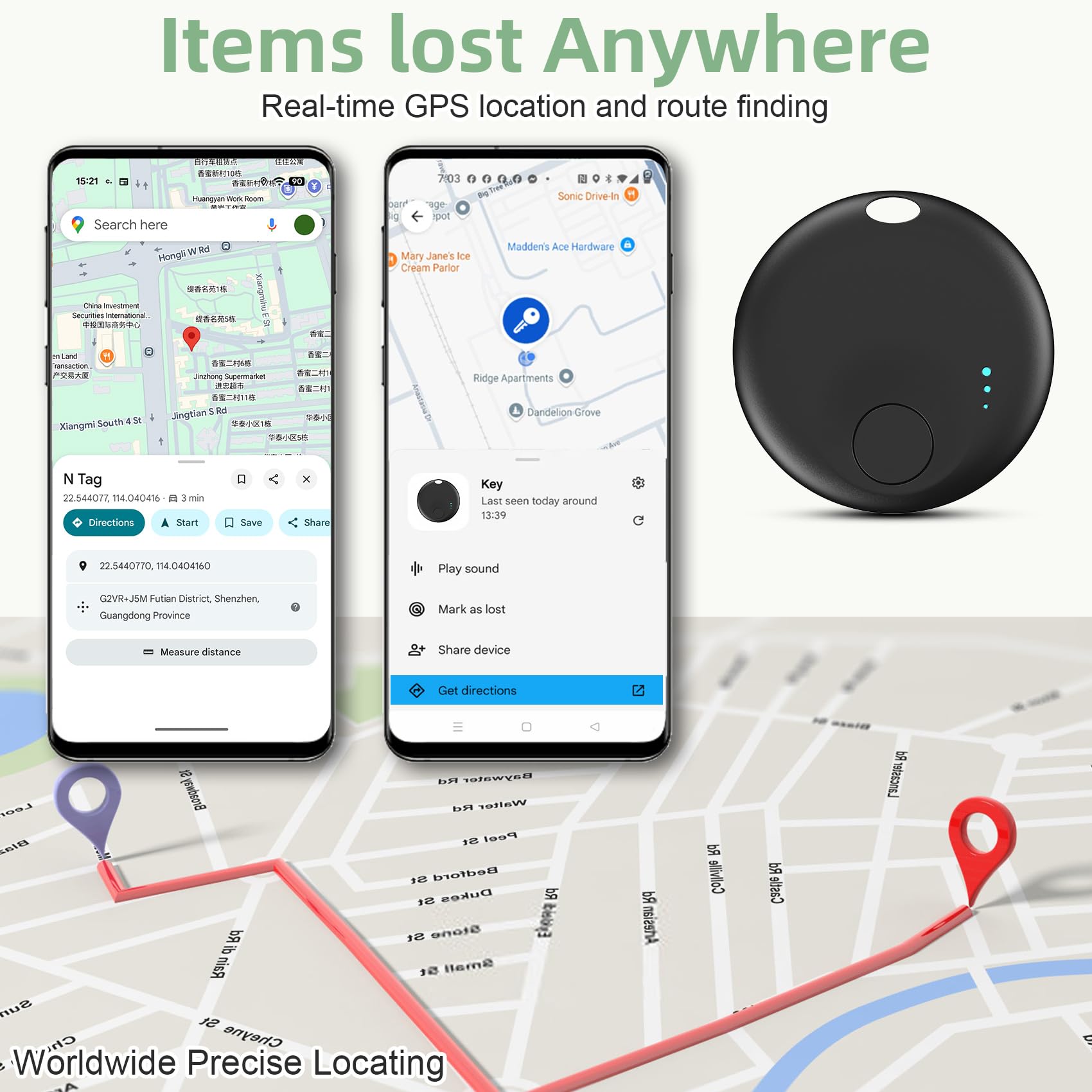 Lot de 2 traqueurs d'air pour Android, lot de 2 étiquettes de suivi Bluetooth compatibles avec l'application Google Find Hub, localisateur de clés intelligent pour clés, portefeuille, sac, bagages