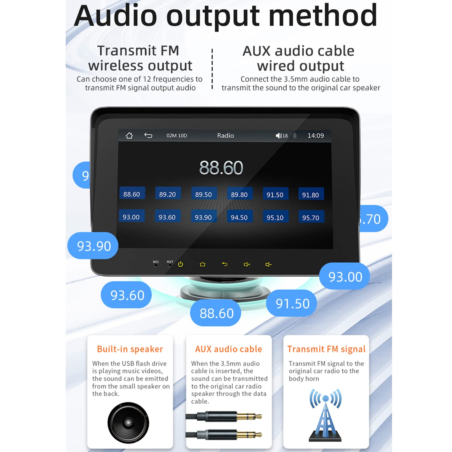 Portatile Monitor autoradio compatibile for Wireless Carplay Android Auto con Bluetooth, collegamento specchio telecomando volante, Bluetooth, trasmettitore FM, telecamera di backup AUX IN USB Port