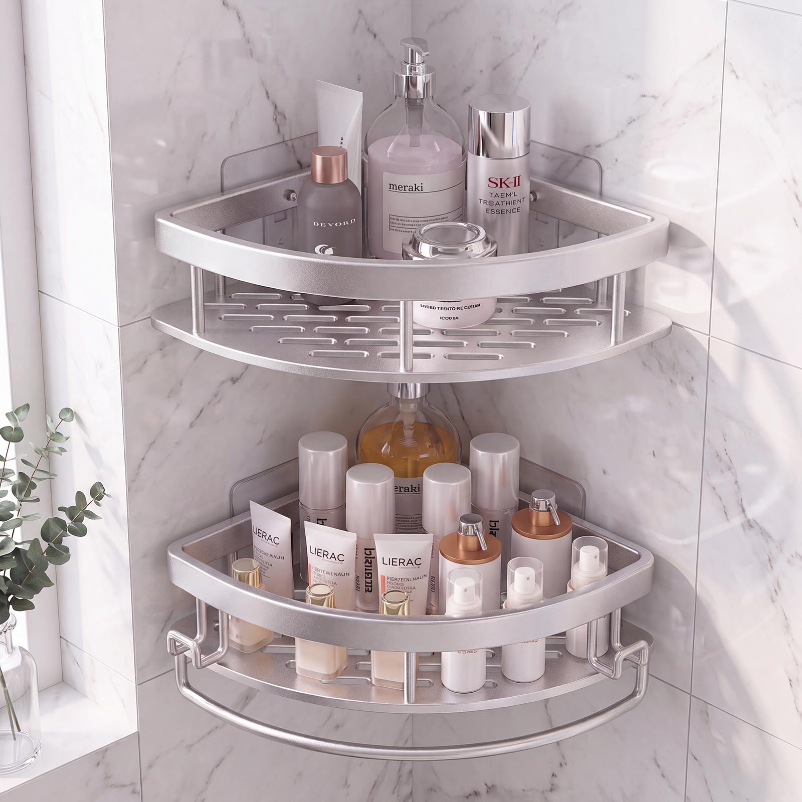 2 Pack Corner Shower Caddy,No Drilling Wall Mount Aluminium Bathroom Shelf
