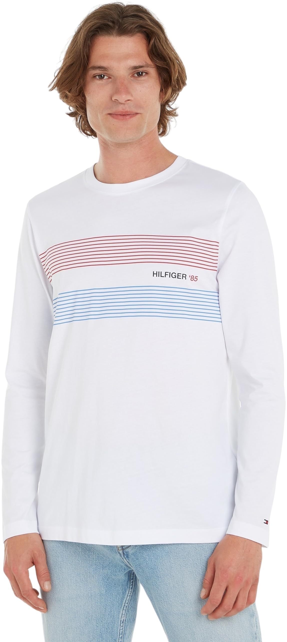 Tommy Hilfiger Camiseta de Manga Larga para Hombre Chest Hilfiger 85 Ls Tee de Algodón