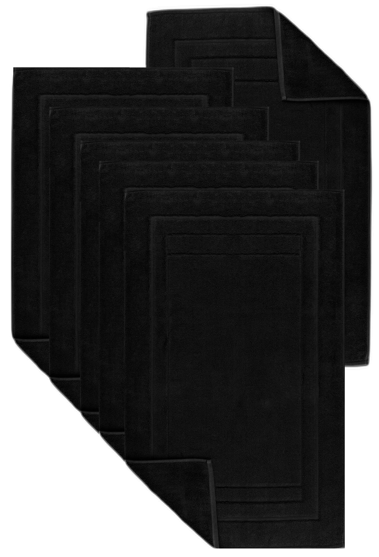 Luxury Egyptian Cotton Terry Toweling Bath Mats Set of 2, 4, 6 & 12 Bathroom Rugs 50 x 70 cm Super Soft High Absorbent Shower Floor Towels Quick Dry Hotel Bathroom Mat (6, Black)