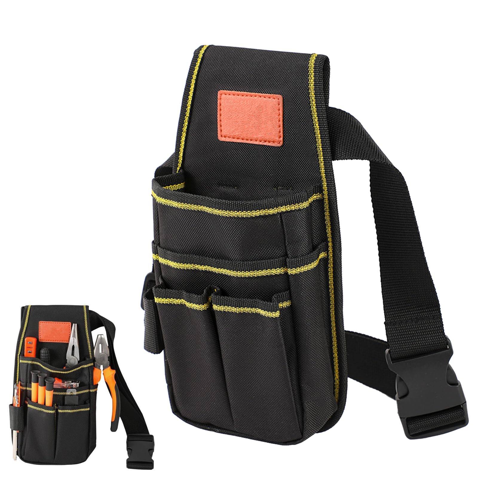 腰袋 釘袋 着脱式 ウエストバッグ ベルト付き 調節可能 大容量 多機能ポケット 工具入れ ツール収納バッグ 工具差し 小物入れ 道具袋 作業用 ガーデニング用 ベルトポーチ DIY・釣り用 電工 大工用 (ブラック)