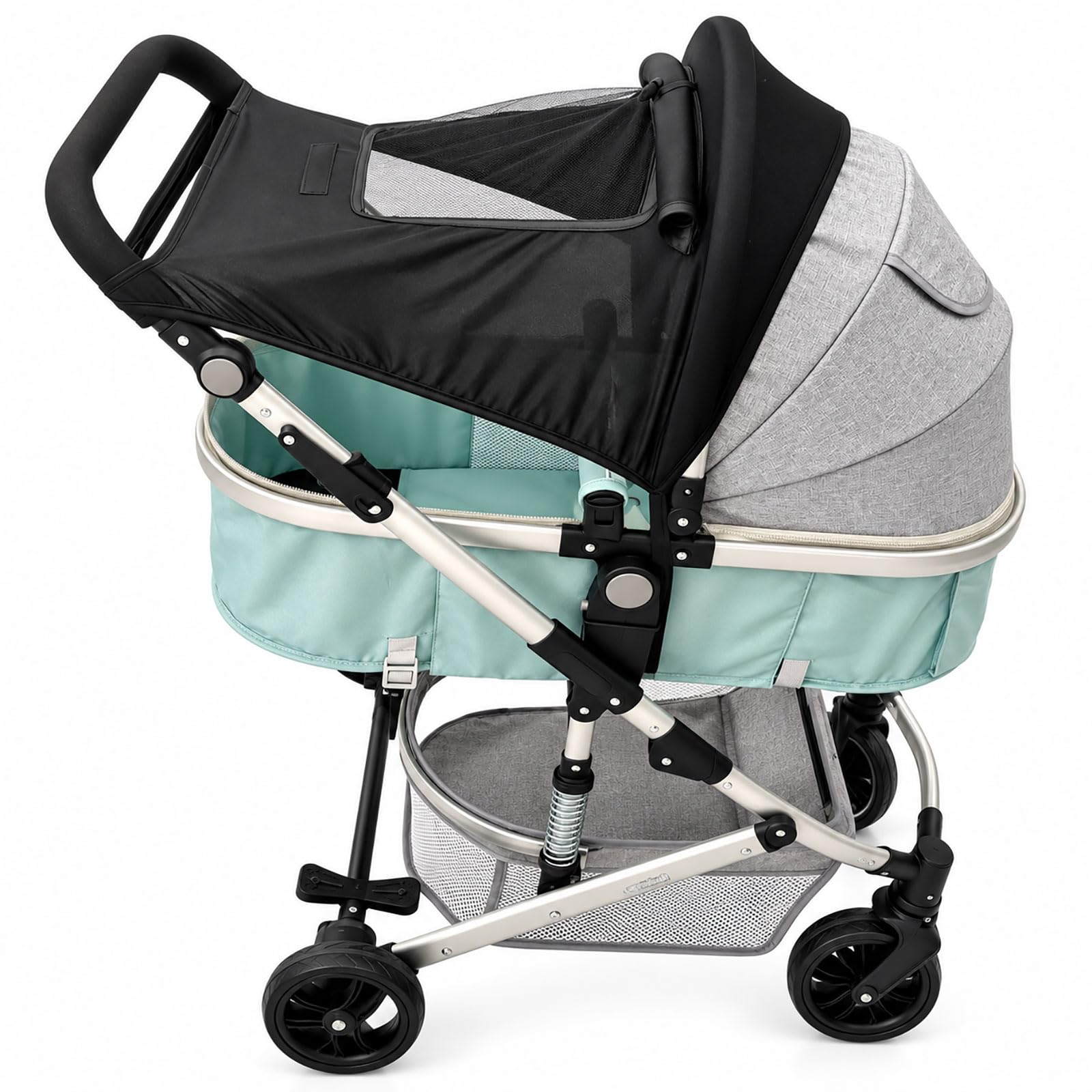 Universal Pram Sun Shade with Viewing Window, Water-Resistant UV Protection Cover for Baby Strollers and Pushchairs, Portable Sunshade Canopy, Black