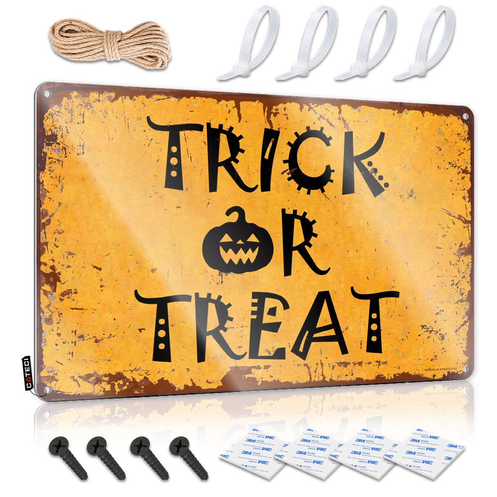 STWNVOITV Man Cave Signs And Decor Trick Or Treat Pumpkin Halloween Tin Sign 2 Things For Boys Room Metal Signs For Bar(20X30CM)