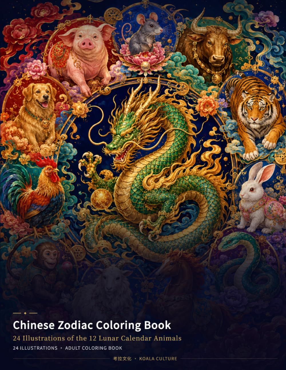 Chinese Zodiac Coloring Book: 24 Illustrations of the 12 Lunar Calendar Animals (Chinese Classics Coloring Books)