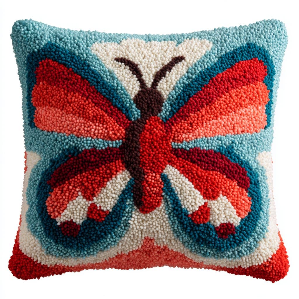 Taxpy Latch Hook Pillow Case Embroidery Kits, Animals Butterfly DIY Needlework Latch Hook Cushion Cover Kits,Sofa Cushion Cover,17x17inch