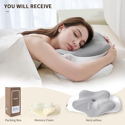 Miniatura 9 de Almohada cervical para aliviar el dolor de cuello y hombros, espuma viscoelástica de contorno ergonómica, almohadas de apoyo para el cuello con