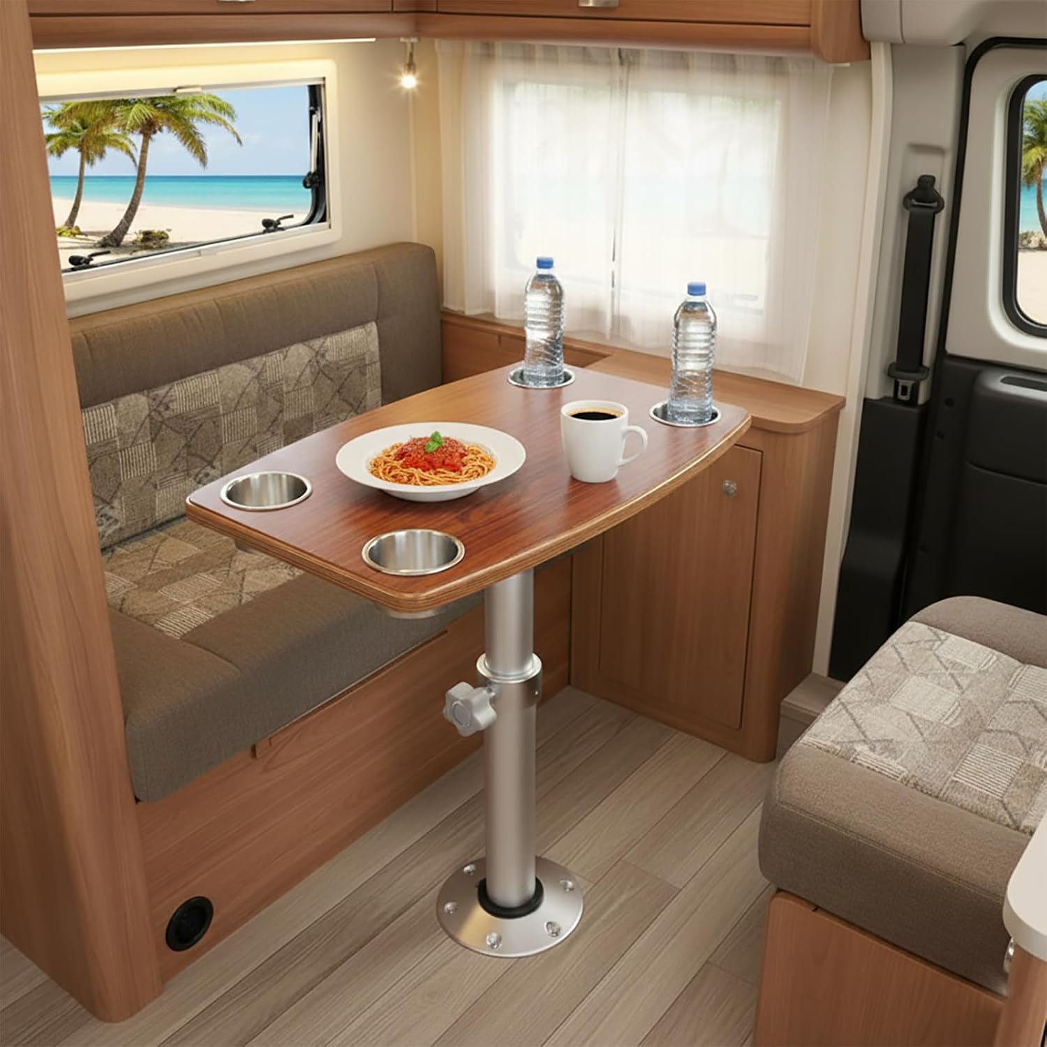 Adjustable Table Set for RV Marine,23.4 Inch x15.6 Inch Yacht-Grade Material Desktop with 4 Cup Holders, Aluminum Leg 19.1-27.6 Inch