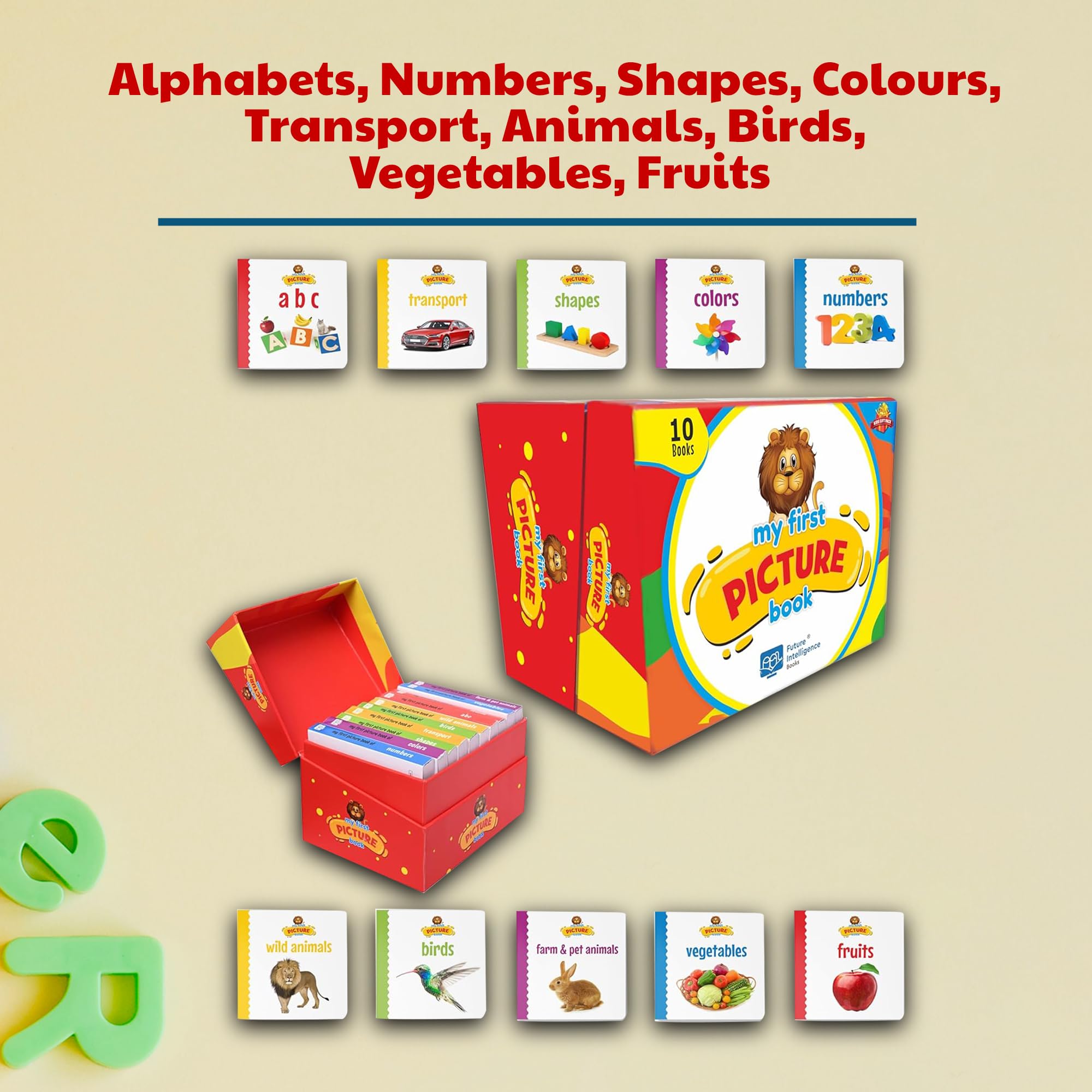 My First Library Picture Book Set for Kids | 10 Board Books: Alphabets, Numbers, Colors, Shapes, Transport, Animals, Birds, Fruits, Vegetables | Classic Learning Pack for Toddlers 4