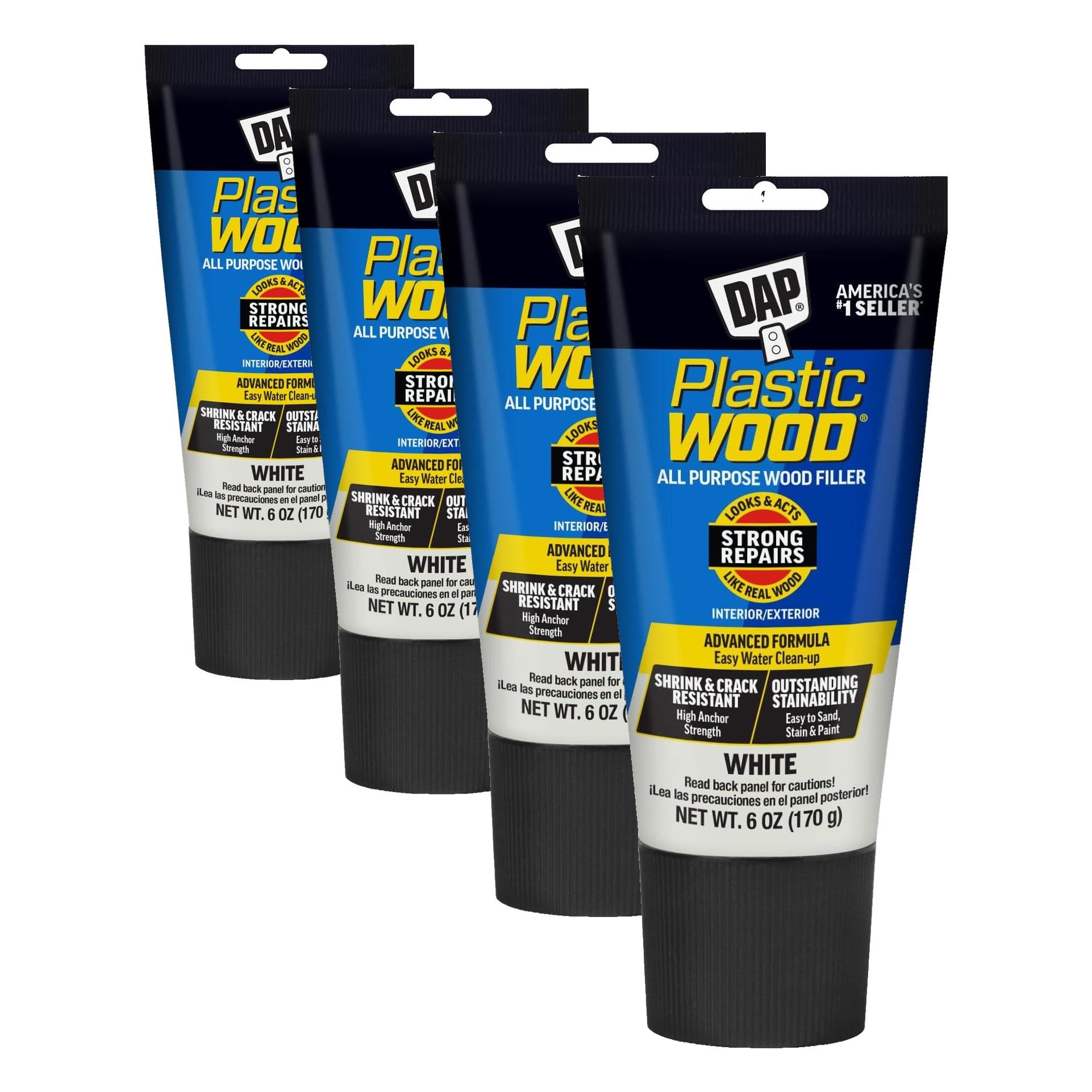 DAP Plastic Wood All Purpose Latex Wood Filler, White, 6 Oz (Pack of 4)