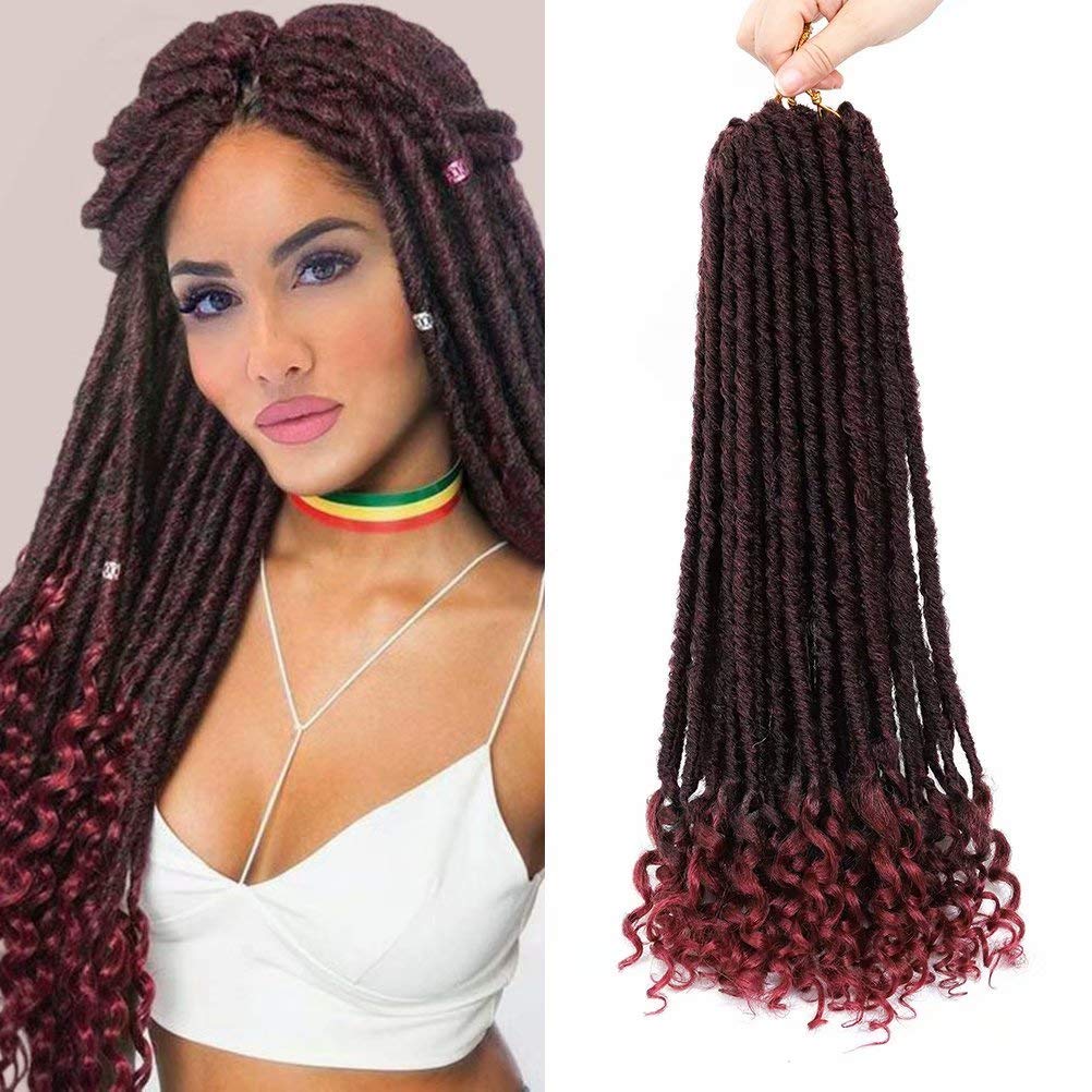 Amazon.com : FEEL ME 18inch Goddess Locs Crochet Hair Curly Ends 3Packs/Lot  Faux Locs Goddess Braids Crochet Hair Pre Looped Synthetic Hair Extension  Mix Burgundy Braiding Hair(20strands/pack) : Beauty & Personal Care