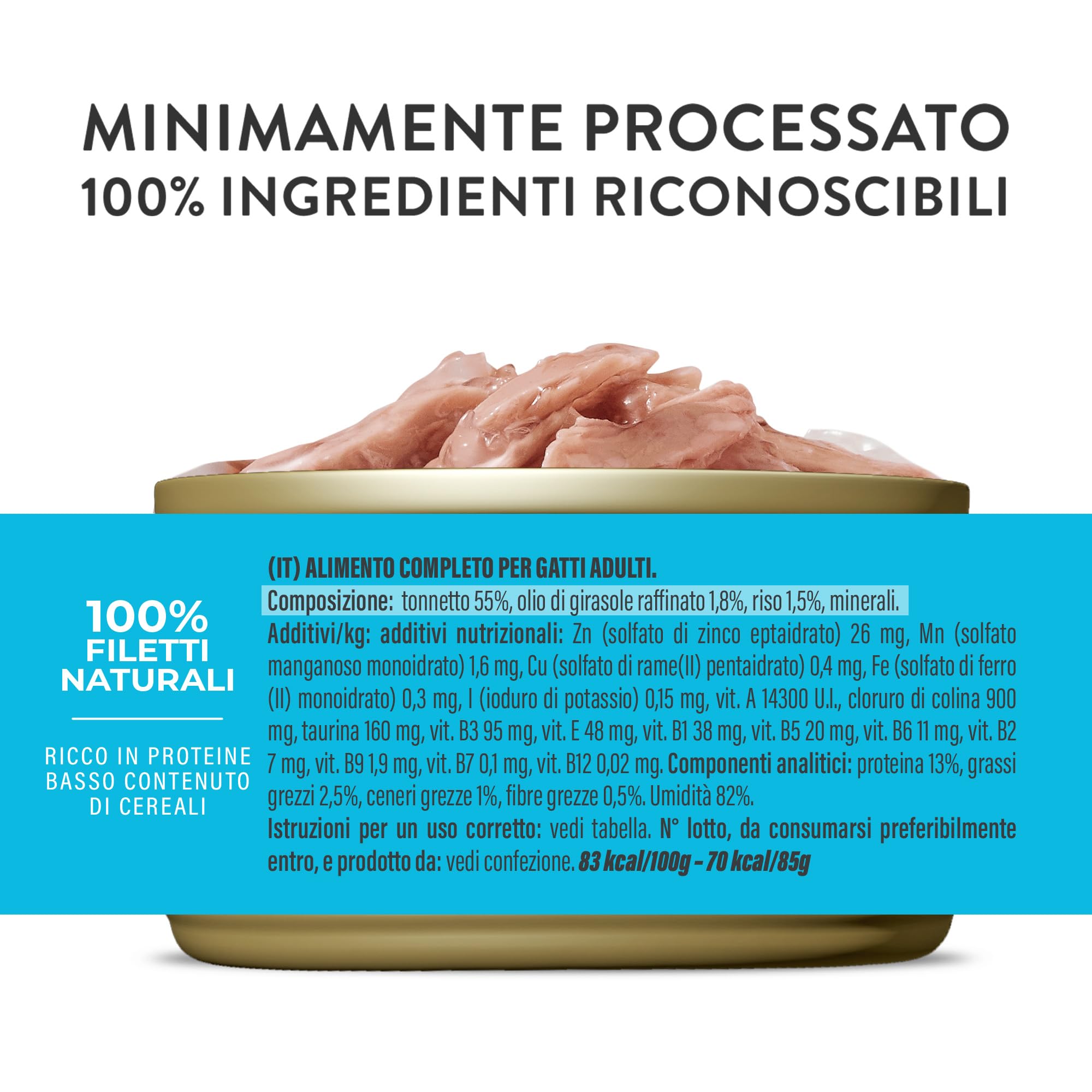 Schesir, Tuńczyk bulionowy, pełna mokra karma dla kotów, puszka, z dodatkiem witamin, 100% naturalna, 6 x 85 g
