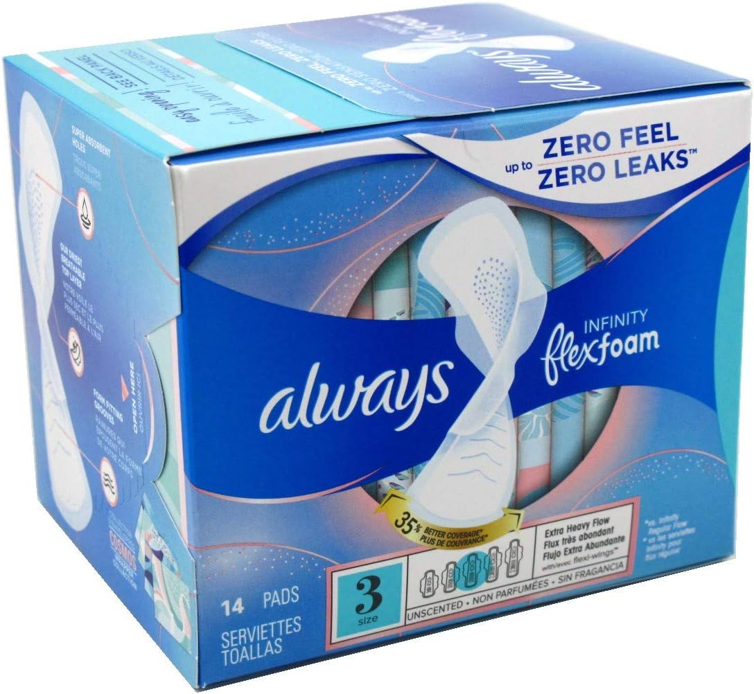 AlwaysPads Size 3 Infinity With Flex Foam (14 Count) Extra Heavy Flow (Pack of 3)