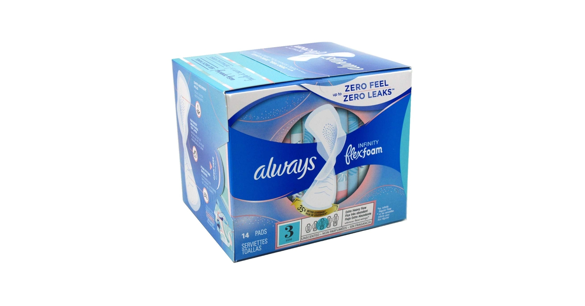 Always Pads Size 3 Infinity with Flex Foam (14 Count) Extra Heavy
