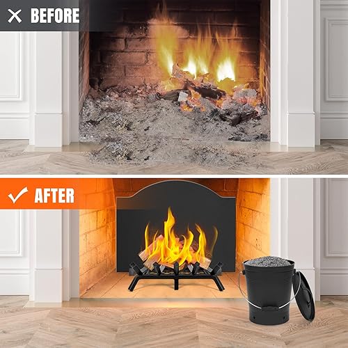 Miniatura 5 de INNO STAGE Cubo de cenizas con tapa y mango de madera, pala de carbón, cubo portador de cenizas, herramientas de chimenea, hoguera, estufa de leña