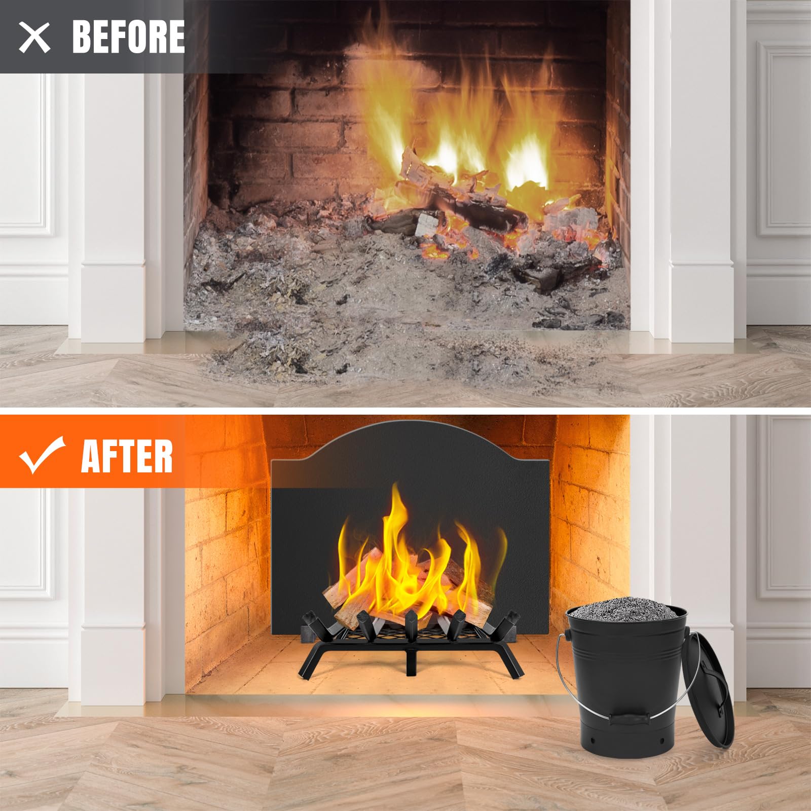INNO STAGE Ash Eimer mit Deckel und Holzgriff Kohleschaufel, Aschenträger Pail Kamin Werkzeuge, Feuerstelle, Holzofen Schwarz