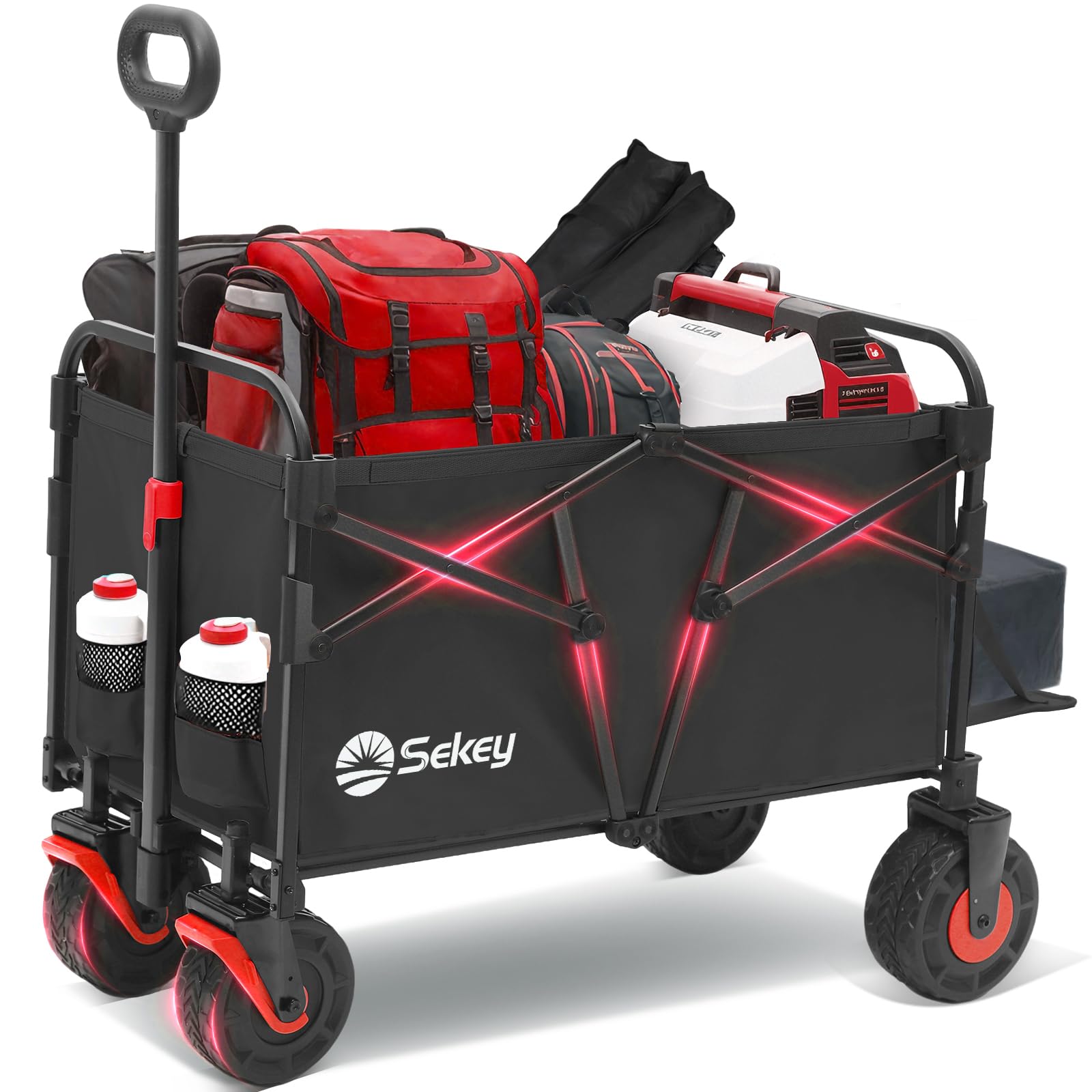Sekey Składany wózek transportowy z wysuwaną tylną klapą 135 l i 200 l, składany wózek plażowy w czterech kierunkach do 150 kg SE4019, czarny