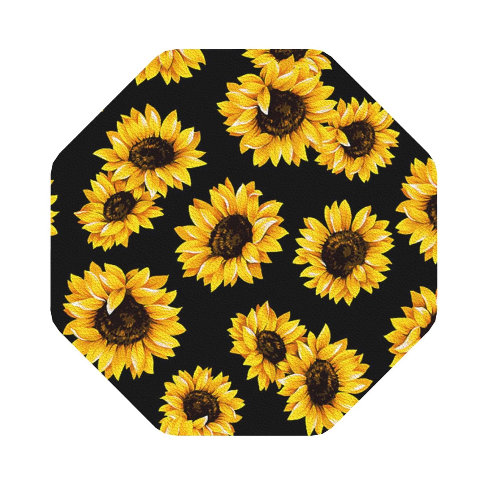Spring Sunflowers Flowers PU Leather Coasters Set of 6 Octagon Drink Coasters