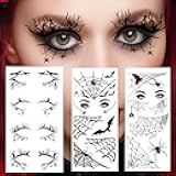 4 Pairs Halloween Eye Shadow Stickers Eyeliner Decals Spider Web Skull Bat Temporary Tattoo Stickers Face eye Makeup Stickers for Women Girls Halloween Masquerade Party.
