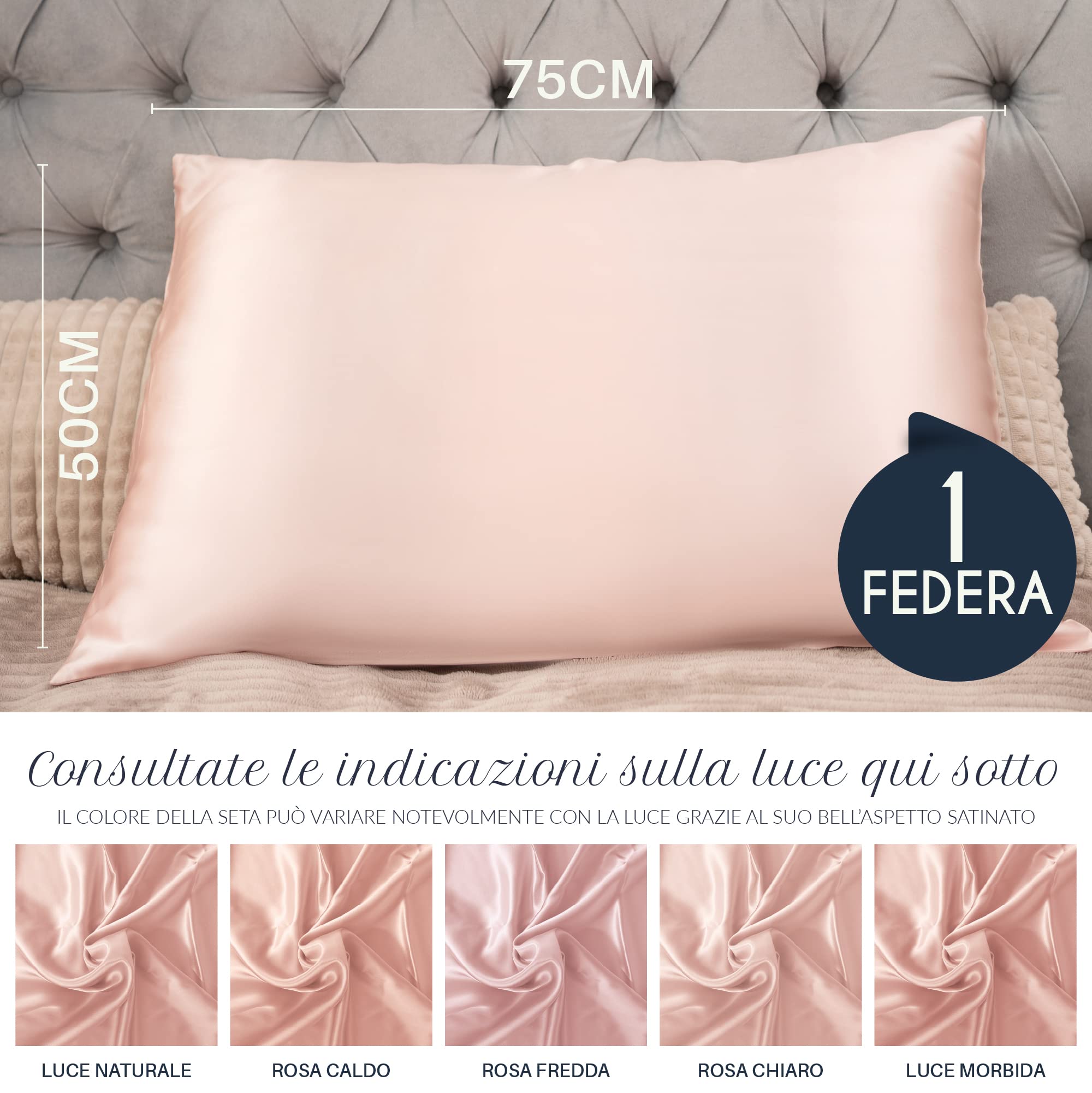 Federa Seta Cuscino 50x75 Dreamzie - 100% Seta Naturale di Gelso 19 Momme - Federe Seta Antiacaro e Ipoallergenico - Rose Clair