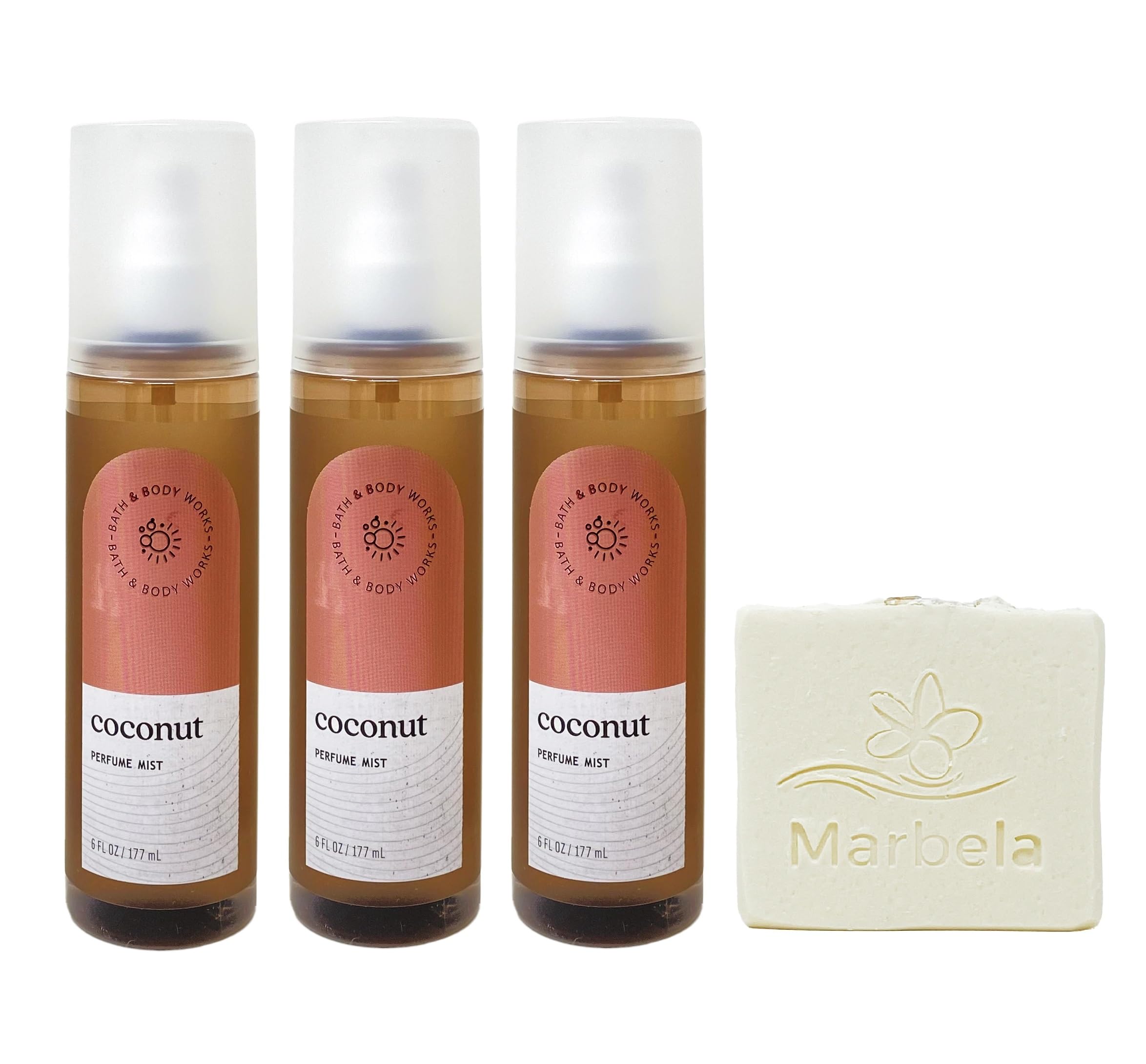 Bath & Body Works Coconut 3 Pack Perfume Mist Bundle with a Natural Oats Bar Soap - Full Size