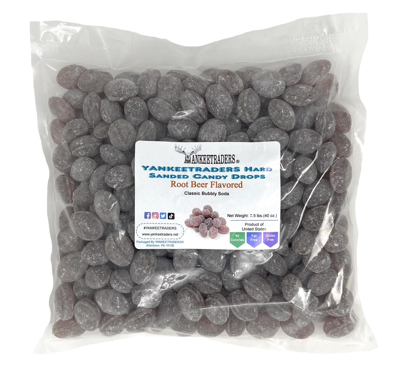YANKEETRADERS Root Beer Hard Sanded Candy Drops, 40 Oz. Bulk Bag