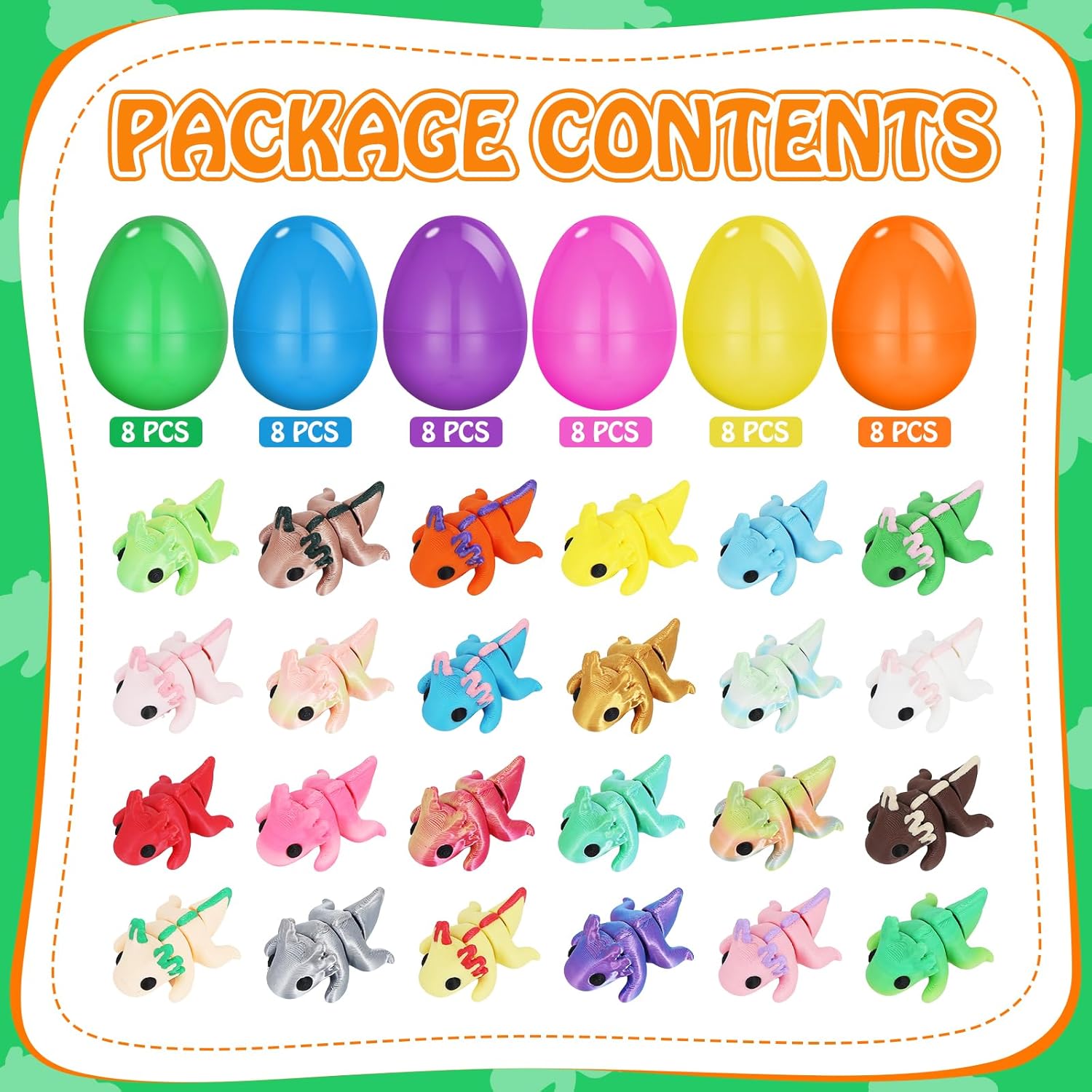 24pcs 3D Printed Axolotl with Easter Eggs Set, Articulated 3D Animals Mini Figures, Prefilled Easter Eggs Basket Stuffers, Axolotl Party Favors Hunt Gifts, Classroom Prizes