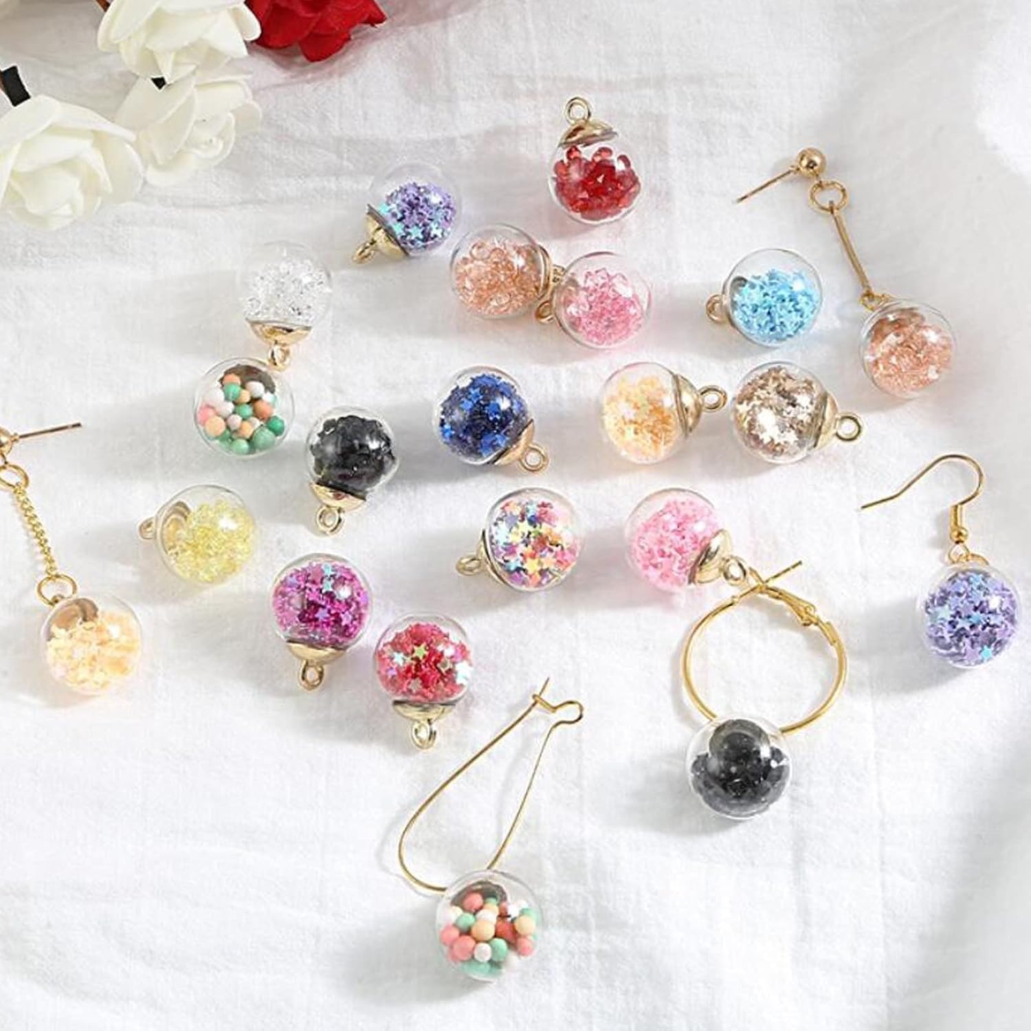 CiCy 64 Pieces 16mm Glass Ball Charms Colorful Ball Charm Pendant with Tiny Stars for DIY Necklace Bracelet Earring Jewelry Making, 16 Color - Image 5