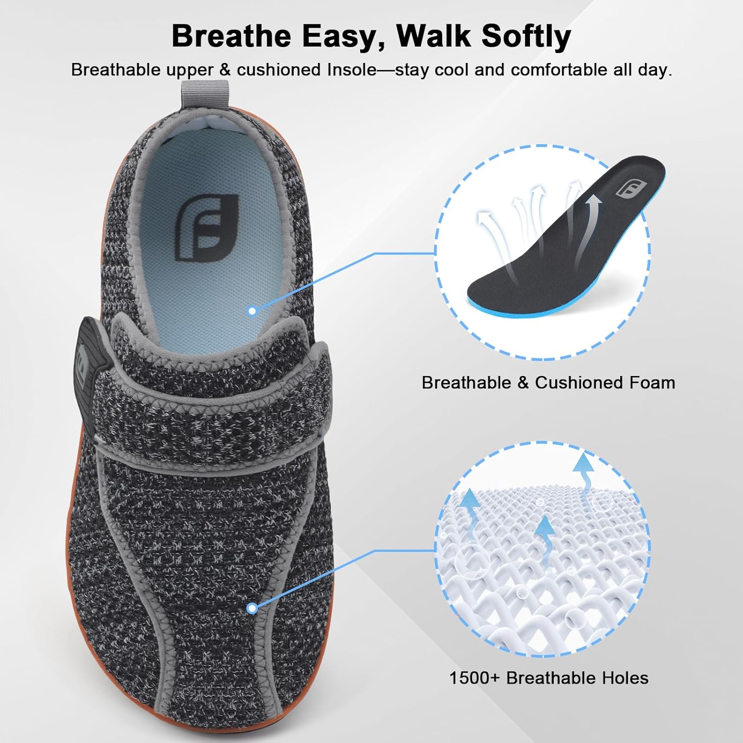JOINFREE Diabetic Wide Walking Shoes for Women & Men with Adjustable Upper, Zero Drop Non Slip Casual Sneakers Comfortable for Edema, Arthritis, Swollen Feet & Elderly - Image 6