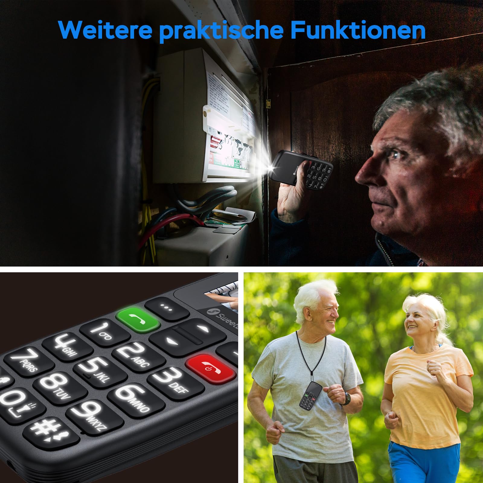 SweetLink S2PLUS Seniorenhandy ohne Vertrag – Dual SIM 2G GSM mit 1400mAh Akku, SOS-Notruftaste, 1,77" Großtasten-Display, Ladestation & FM-Radio | mit Klarer Sprachansage und 12 Tage Standby