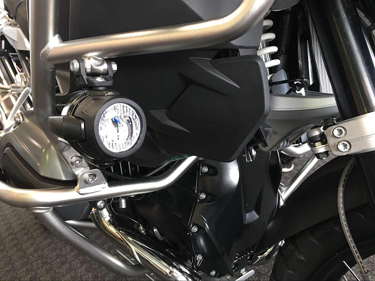 SUPAREE Motorcycle Auxiliary Lights, LED Headlights Angel Eyes Daytime Running Lamps with Protect Guards Wiring Harness High/Low Beam Replacement for R1200GS/ADV