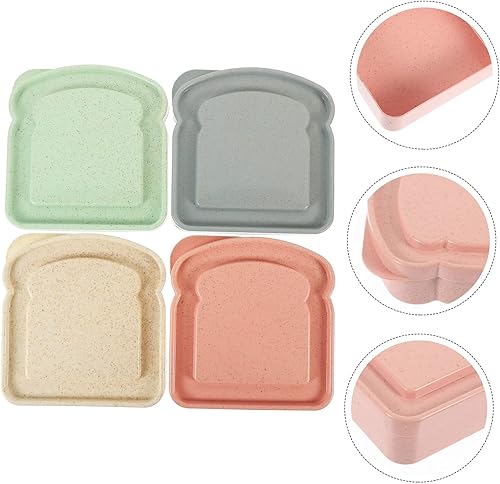 Miniatura 2 de KICHOUSE Caja de sándwich de 4 piezas, contenedor de plástico con tapa, lonchera de plástico, contenedor de caramelo, caja de sándwich reutilizable,