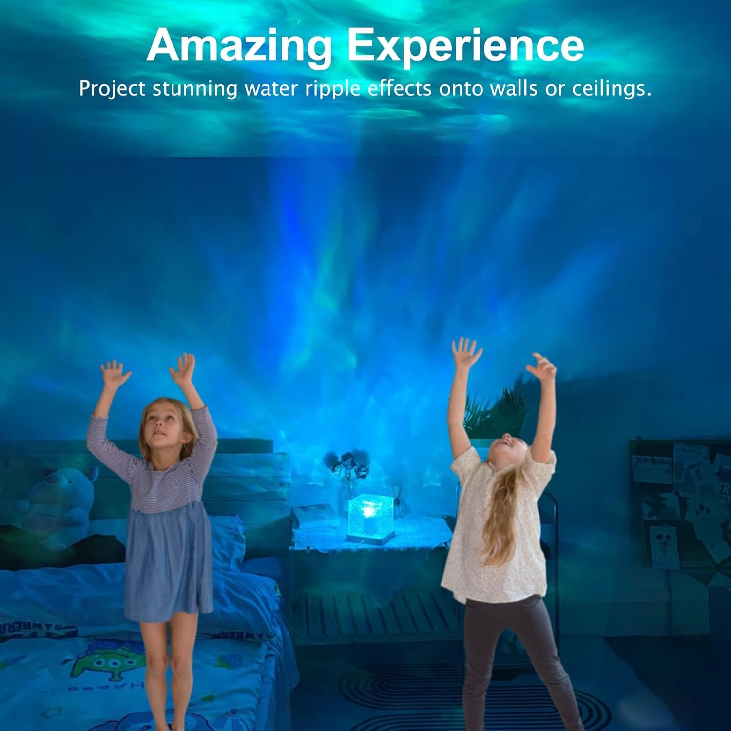 Northern Lights Ocean Wave Projector Light, Galaxy Light Projector, 16 Colors Gradual Rotating Flame Water Ripple Ambient Night Light Non-Wood for Bedroom, Room Decor, Kids Room (Plug-in)
